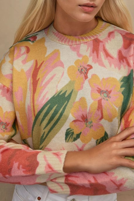 Jacquard Knit Crew Neck Sweater - Image 3