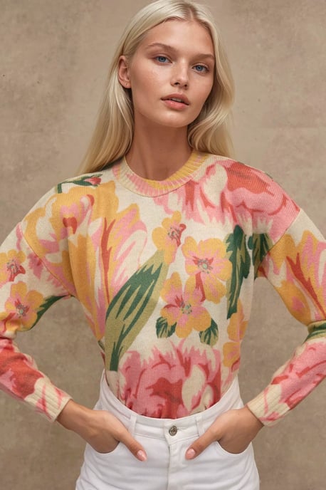 Jacquard Knit Crew Neck Sweater - Image 5