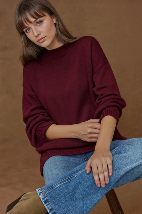 Thick Knit Crew Neck Long Sweater - Image 2