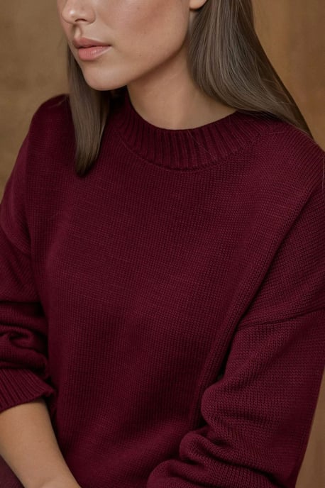 Thick Knit Crew Neck Long Sweater - Image 3
