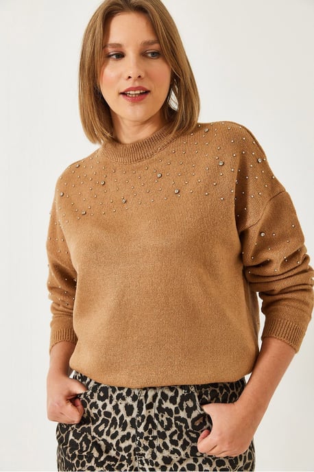 Texturerad broderad rundhalsad tröja - Image 3