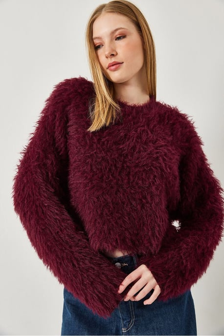 Geverfde Crew Neck Crop Trui met Pluche Detail - Image 3