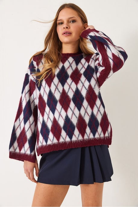 Crewneck Trui met Splits in Baklava Patroon - Image 2