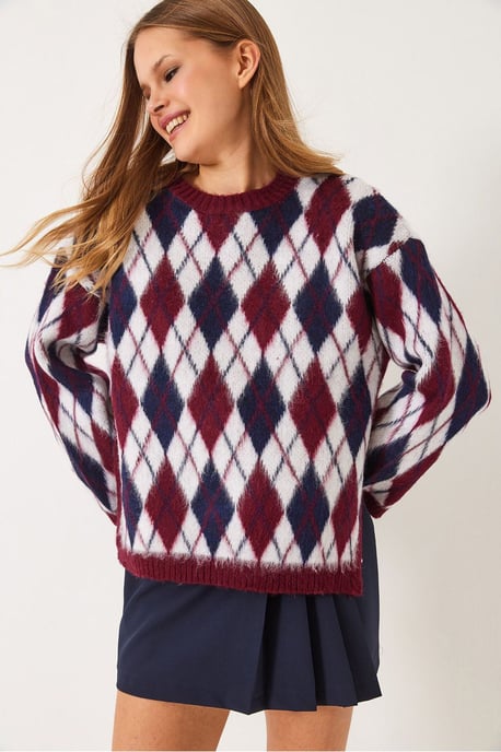 Crewneck Trui met Splits in Baklava Patroon - Image 3