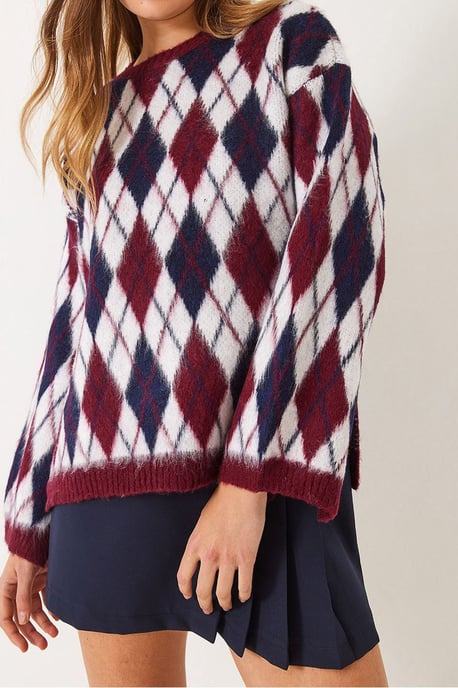 Crewneck Trui met Splits in Baklava Patroon - Image 4