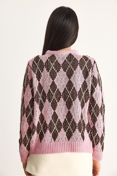 Women’s Crew Neck Knitted Sweater with Diamond Pattern - Image 6