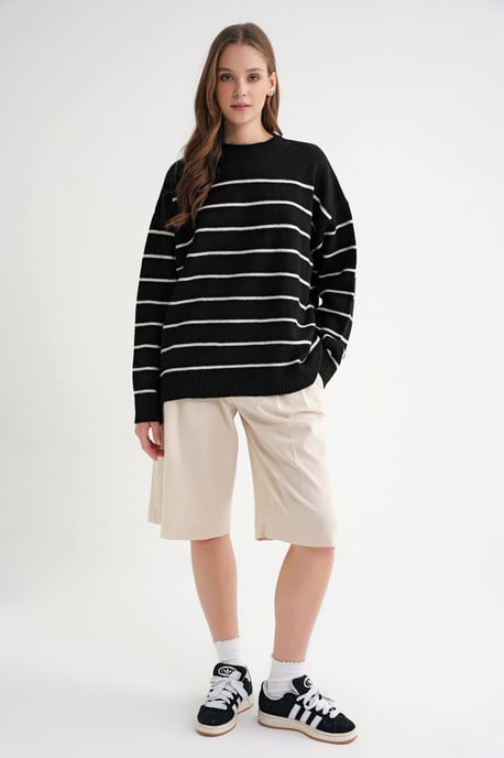 Randig Crew Neck Avslappnad Stickad Tröja - Image 2