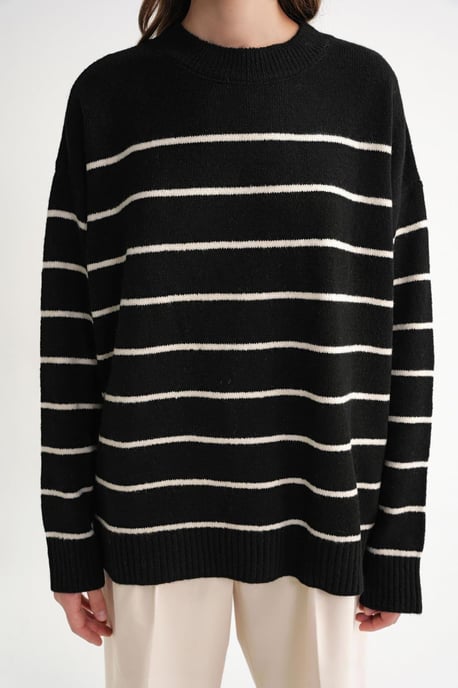 Randig Crew Neck Avslappnad Stickad Tröja - Image 5