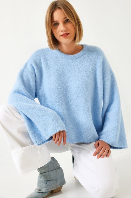 Oversized crewneck sweater met nepbontdetail - Image 1