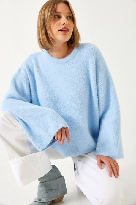 Oversized crewneck sweater met nepbontdetail - Image 2