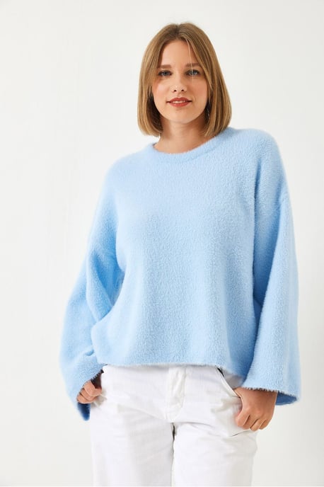 Oversized crewneck sweater met nepbontdetail - Image 3