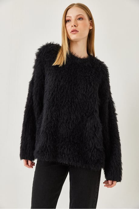 Oversized Textuur Gebreide Trui met Plush Detail - Image 2
