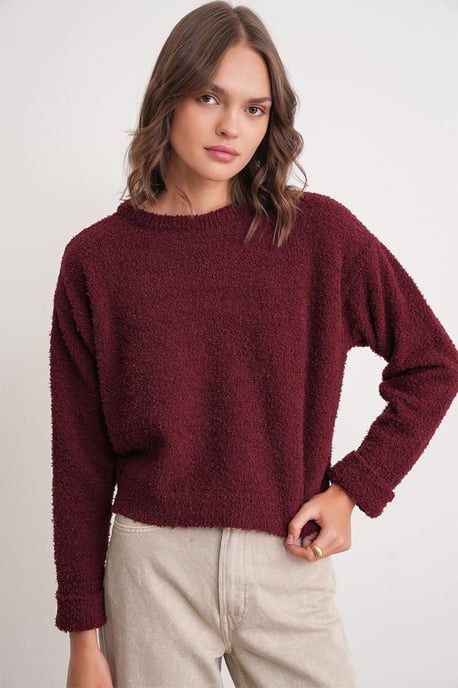 Plush Textured Crop Knit Sweater - Image 2