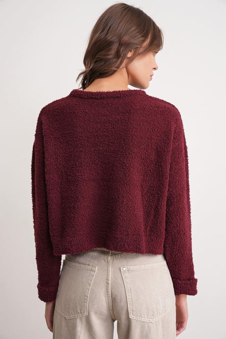 Plush Textured Crop Knit Sweater - Image 6