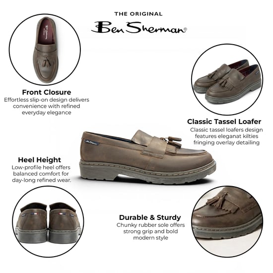 Ben Sherman Men's Brown Leather Tassel Loafer Shoes - Dudley - Image 2