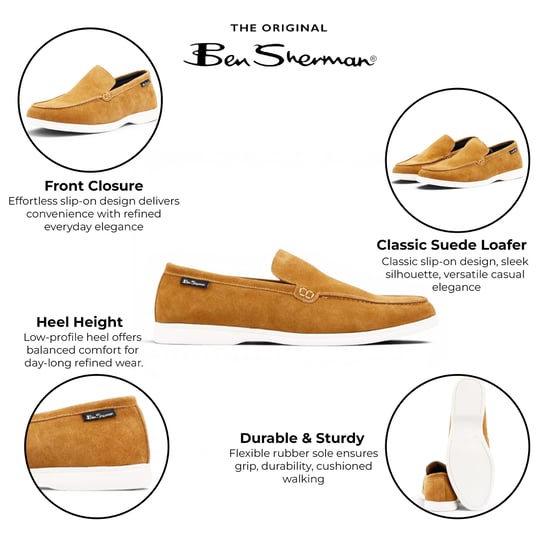 Ben Sherman mäns solbrända mocka läder loafer skor - Amarillo - Image 2