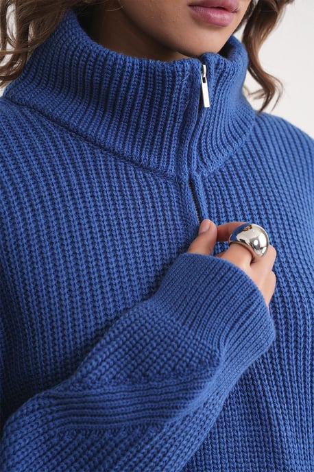 Textured Long Sleeve Zipped Collar Sweater - Image 6