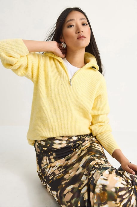 Oversized Textured Knit Sweater with Zipper Collar - Image 2