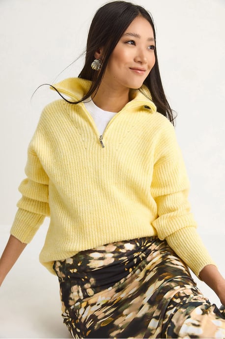 Oversized Textured Knit Sweater with Zipper Collar - Image 3