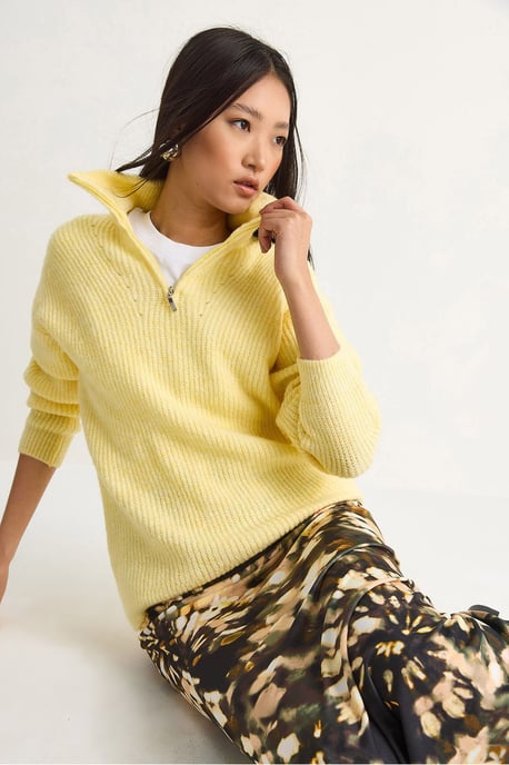 Oversized Textured Knit Sweater with Zipper Collar - Image 5
