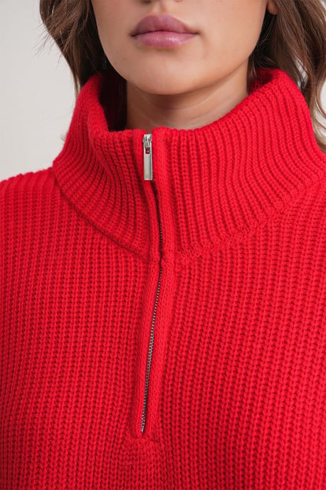 Textured Long Sleeve Zipped Collar Sweater - Image 5