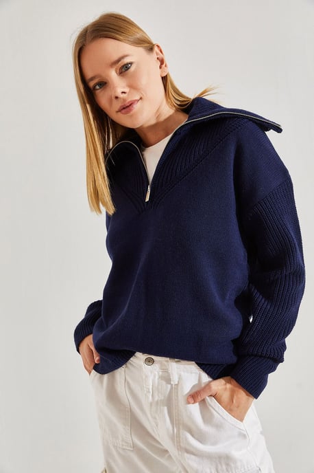 Zipper Collar Knit Sweater - Image 3