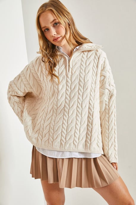Oversized Hair Beard Sweater with Zipper Collar - Image 2