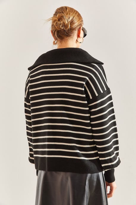 Gestreepte Boxy Crop Trui met Ritskraag - Image 4