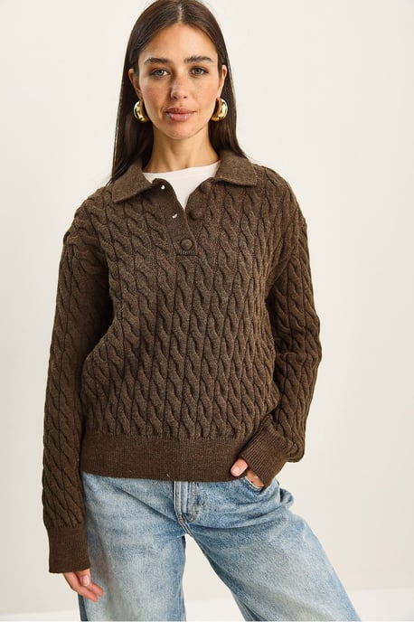 Thick Braid Patterned Polo Neck Sweater - Image 2