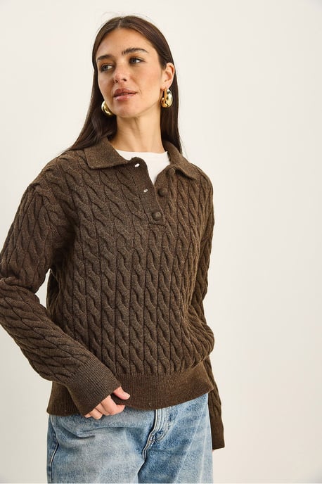 Thick Braid Patterned Polo Neck Sweater - Image 3