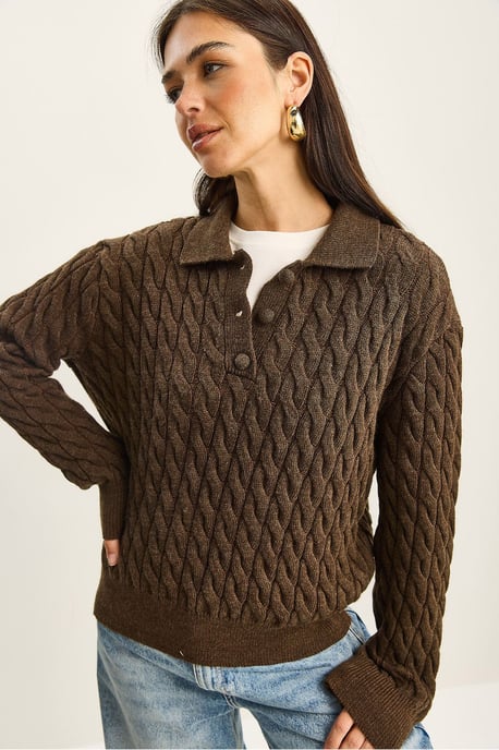 Thick Braid Patterned Polo Neck Sweater - Image 4