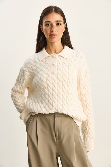 Thick Braid Patterned Polo Neck Sweater - Image 2