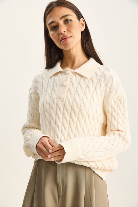 Thick Braid Patterned Polo Neck Sweater - Image 3