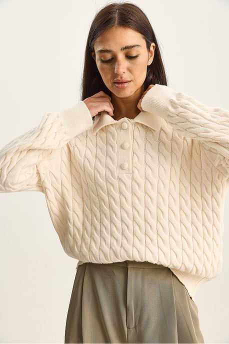 Thick Braid Patterned Polo Neck Sweater - Image 4