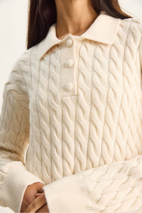 Thick Braid Patterned Polo Neck Sweater - Image 5