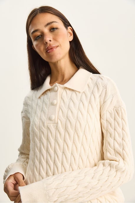 Thick Braid Patterned Polo Neck Sweater - Image 6