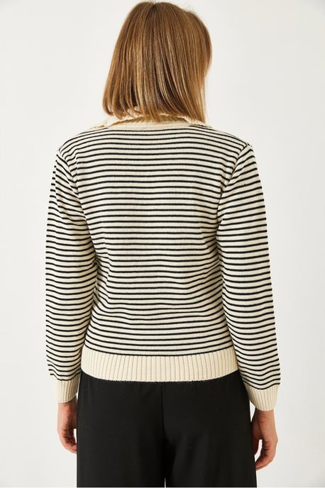 Striped Polo Collar Knit Sweater - Image 4