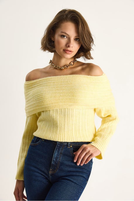 Off Shoulder Geribbelde Gebreide Trui - Image 2