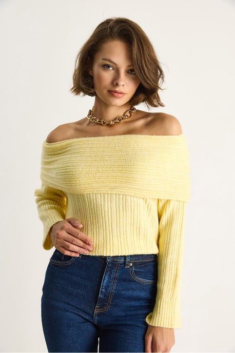 Off Shoulder Geribbelde Gebreide Trui - Image 3