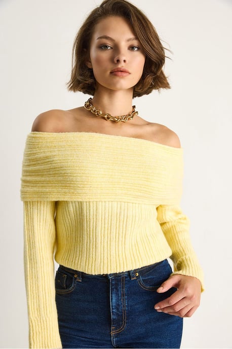 Off Shoulder Geribbelde Gebreide Trui - Image 4