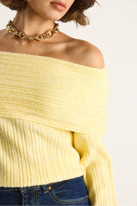 Off Shoulder Geribbelde Gebreide Trui - Image 5