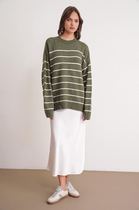 Randig Crew Neck Avslappnad Stickad Tröja - Image 2