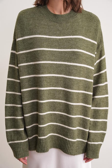 Randig Crew Neck Avslappnad Stickad Tröja - Image 5