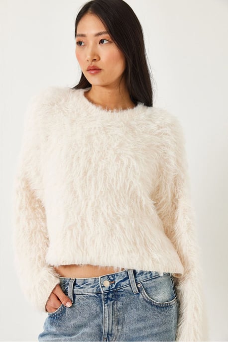 Textuur Crew Neck Crop Trui met Pluche Detail - Image 2