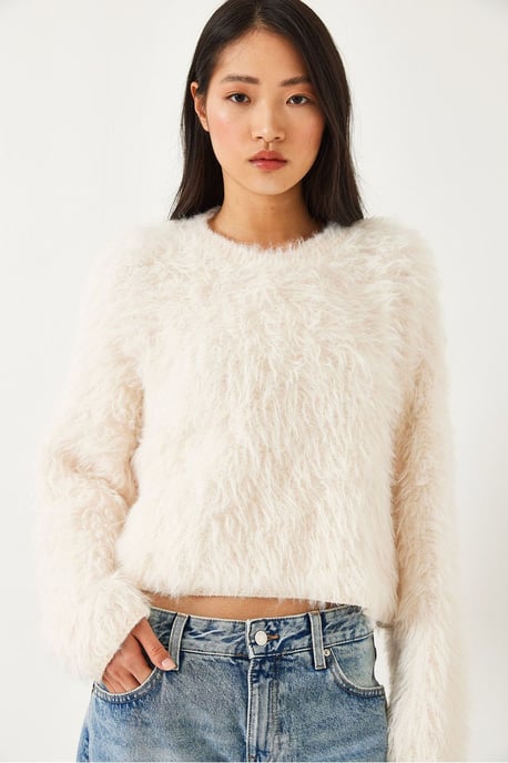 Textuur Crew Neck Crop Trui met Pluche Detail - Image 3