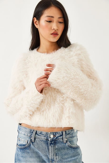 Textuur Crew Neck Crop Trui met Pluche Detail - Image 4