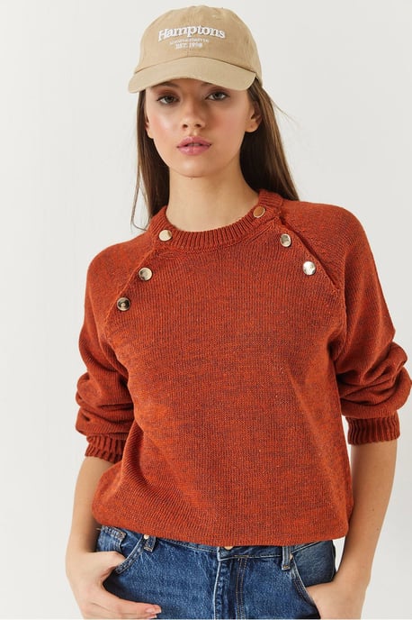 Textured Knitted Crew Neck Sweater met Knopen - Image 2