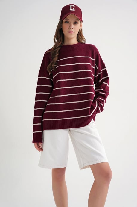 Randig Crew Neck Avslappnad Stickad Tröja - Image 2