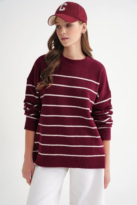 Randig Crew Neck Avslappnad Stickad Tröja - Image 3
