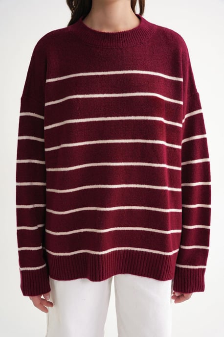 Randig Crew Neck Avslappnad Stickad Tröja - Image 5